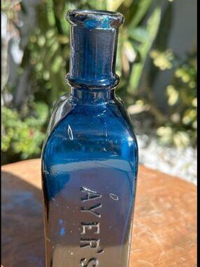 Rare Find Saphire Blue Emb. Ayer's Hair Vigor Bottle